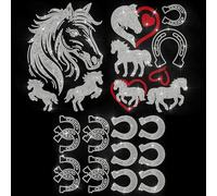 MAYJOYDIY Adesivo termoadesivo strass testa di cavallo ferri di cavallo piccoli cavalli con cuore rosso per magliette giacche fodere per abbigliamento decorazione