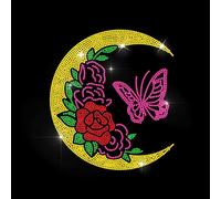 MAYJOYDIY Adesivo termoadesivo termoadesivo a forma di farfalla rosa con luna e rosa, toppa a trasferimento termico da sogno, per riparazione di vestiti, magliette, cappelli, giacche, borse per