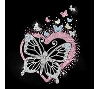 MAYJOYDIY Adesivo termoadesivo termoadesivo colorato a forma di farfalla con strass rosa a forma di cuore termoadesivo Sweety toppa brillante per riparazione abbigliamento t-shirt cappello giacca