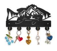 MAYJOYDIY Appendiabiti da parete in legno a forma di bosco di montagna, con paesaggio naturale, 76 x 17,9 cm, con 5 ganci in lega, per camera da letto, cucina, ingresso, ufficio