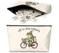 MAYJOYDIY Borsa per tegole di Mahjong a forma di rana per bicicletta | Borsa per tegole di Mahjong americane, 3 cm, colore bianco, tasca portatile con cerniera, per giocare a Mahjong tra amici