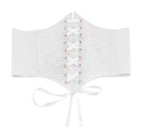MAYJOYDIY Cintura in vita a corsetto elastico con lacci vintage per donne in pizzo trasparente all'uncinetto con petali di nastro legata, bianco, 690mm×219mm