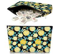 MAYJOYDIY Colibrì Ortensia Mahjong - Custodia con fiori gialli | Borsa organizer portatile con cerniera, motivo foglie di piante e uccelli, 33 x 20 cm, per giocatori, cosmetici, casa