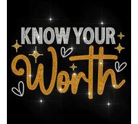 MAYJOYDIY Conosci il tuo valore con strass termoadesivi ispirati a parole a forma di cuore adesivo termoadesivo motivo cuore ideale per abbigliamento camicie giacche fodere per abbigliamento