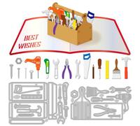 MAYJOYDIY Fustelle 3D Popup Toolbox Strumento Metallo Carta Fustelle Stencil Viti Pennello Matita Righello Forme in Acciaio al Carbonio Goffratura Modello per DIY Scrapbooking Decorativo Album Carta