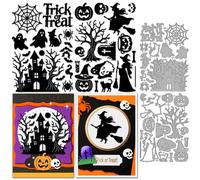 MAYJOYDIY Fustelle A Tema Halloween, Castello, Pipistrelli, Fustelle In Metallo, Strega, Scopa, Ragno, Cappello, Zucca, Stencil per Goffratura, per Scrapbooking, Album, Biglietti Decorazioni