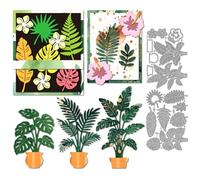 MAYJOYDIY Fustelle in metallo a forma di pianta tropicale, in acciaio al carbonio, stencil a forma di foglia di Monstera, stencil in vaso, ibisco, fiore, goffratura, fustelle per fai da te, creazione