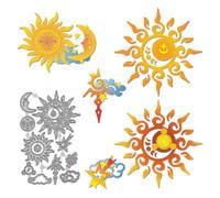 MAYJOYDIY Fustelle in metallo a forma di sole, luna, stella, nuvola, pianeta celeste, per realizzare biglietti, natura, cielo, tempo, in acciaio al carbonio, stencil per goffratura, stencil per album