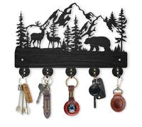 MAYJOYDIY Ganci appendiabiti da parete con cervo della foresta, 30 x 19 cm, portachiavi in legno con animali selvatici, per albero da parete, 5 ganci in lega per decorazione artistica domestica,