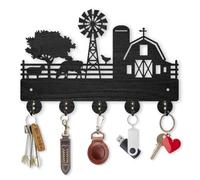 MAYJOYDIY Ganci portachiavi in legno con mucca e pecora, da fattoria, con animali, 30 × 20 cm, 5 ganci in lega, per regalo, ingresso, corridoio, cucina, camera