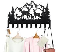 MAYJOYDIY Gancio Appendiabiti Da Parete A Forma di Cervo Nella Foresta In Metallo,40×25cm, 10 ganci Decorazione Da Parete con Paesaggio Naturale, Regalo per Cappotti Cappelli Asciugamani