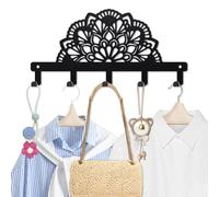 MAYJOYDIY Gancio portachiavi in metallo con mandala floreale simmetrico vintage da parete 25 × 12 cm nero arte decorazione da parete portachiavi con 5 ganci per regalo cucina bagno decorazione della