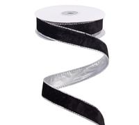 MAYJOYDIY Nastro Decorativo In Velluto Nero e Argento Da 9.1 m, Largo 25mm, con Retro Argentato, per Ghirlande, Decorazioni per Feste e Confezioni Regalo.