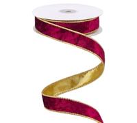 MAYJOYDIY Nastro Decorativo In Velluto Rosso Vino e Oro Da 9.1 m, Largo 25mm, con Retro Dorato, per Ghirlande, Decorazioni per Feste e Confezioni Regalo.