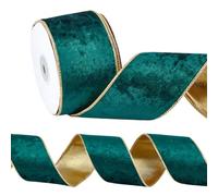 MAYJOYDIY Nastro di Velluto Verde con Fili Metallici Da 9.1 m Bordi Dorati Da 64mm Nastro di Velluto Schiacciato Verde Smeraldo per Confezioni Regalo Natalizie Matrimoni Ghirlande Fiocchi Decorazioni