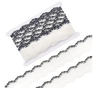 MAYJOYDIY Nastro in cotone con occhielli in pizzo ricamato smerlato a farfalla, 16,5 m, 50 mm, tessuto cavo in pizzo floreale per cucito, decorazioni per abiti e progetti fai da te, nero
