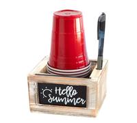 MAYJOYDIY Porta bicchiere in legno con scomparto per marcatore, portabicchieri usa e getta rustico, organizzatore di tazze con 3 pannelli intercambiabili per casa e ufficio, decorazione (marrone)