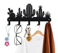 MAYJOYDIY Portachiavi da parete con cactus del deserto, 12 x 25 cm, gancio appendiabiti in metallo con 5 ganci, motivo piante di sabbia nera, portachiavi decorativo da parete, per ingresso, corridoio,