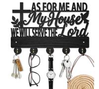 MAYJOYDIY Portachiavi da parete in legno con testo colomba della pace "As for Me and My House" appendichiavi 30×20 cm supporto da parete per cappotti con 5 ganci in lega per ingresso, cucina, ufficio