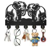MAYJOYDIY Portachiavi in legno a forma di elefante, da parete, 30 x 20 cm, con 5 ganci in lega, per ingresso, cucina, ufficio, camera da letto, soggiorno, idea regalo
