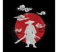 MAYJOYDIY Samurai Night Strass termoadesivo termoadesivo a trasferimento termico luna rossa cultura giapponese Bling abbigliamento decorazione applique per camicie, borse, cappelli, giacche, jeans