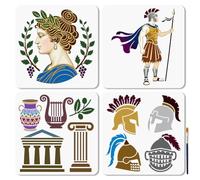 MAYJOYDIY Set di 4 stencil per architettura greca con personaggi greci, 30 x 30 cm, modello da disegno con pennello per mobili da parete, carta, tela, album di ritagli, decorazione