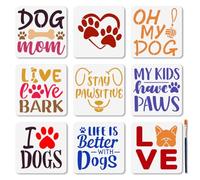 MAYJOYDIY Set di 9 stencil con testi amichevoli per cani, 15 x 15 cm, stencil riutilizzabili per dipingere su mobili in legno, decorazione da parete su tela