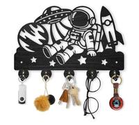 MAYJOYDIY Spaceman - Portachiavi in legno con astronauta, da parete, 30 x 20 cm, decorativo, con 5 ganci in lega, per ingresso, cucina, ufficio, camera da letto, regalo