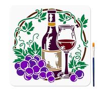 MAYJOYDIY Stencil a forma di bottiglia di vino, 30 x 30 cm, riutilizzabile, in plastica, con pennello, per lavori artigianali su finestre, pareti in legno, decorazione per la casa