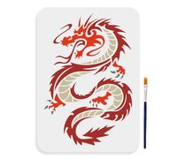 MAYJOYDIY Stencil a forma di drago antico, 30 x 22 cm, stencil grande con drago medievale, con pennello, riutilizzabile, modello con drago cinese, per tela, tessuto, parete, progetti artigianali fai