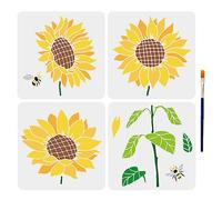 MAYJOYDIY Stencil a forma di girasole e ape, 31,4 x 55 cm, set da 4 pezzi con pennello, stencil riutilizzabili per fai da te su mobili, tela, carta, tessuto
