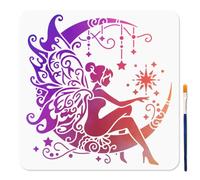 MAYJOYDIY Stencil a forma di luna con motivo mandala e luna, con pennello, 30 x 30 cm, motivo notte stellata, riutilizzabili, per progetti creativi su finestre, pareti in legno, decorazioni per la