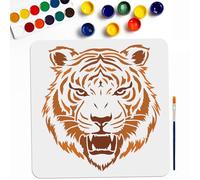 MAYJOYDIY Stencil a forma di tigre, 30 x 30 cm, con testa di tigre, con pennello, riutilizzabile, motivo: volto di tigre, per legno, tela, tessuto, decorazione per mobili da parete