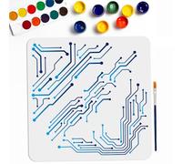 MAYJOYDIY Stencil con linee di circuito, 30 × 30 cm, angoli del circuito, tecnologia stencil per pittura, 3 modelli con pennello per vernice, linea elettrica, modelli di tendenza per mobili da parete
