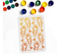 MAYJOYDIY Stencil con piume di pavone, 21 × 29,7 cm, motivo: coda di pavone, stencil riutilizzabili per fai da te e artigianato su decorazioni da parete in legno