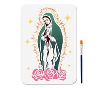 MAYJOYDIY Stencil cristiano, formato A4, stencil per pittura con pennello, 29,7 × 21 cm, modello da disegno della Madonna, riutilizzabile, in plastica, per finestre in legno, artigianato fai da te