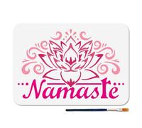 MAYJOYDIY Stencil Fiore di Loto Stencil Testo Namaste Modello per Pittura 29.7×21cm con Pennello Modello Floreale Riutilizzabile di Loto Sacro per Parete In Legno Finestra Decorazione per La Casa