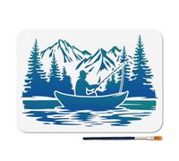 MAYJOYDIY Stencil per barca da pescatore riutilizzabile lago da pesca per dipingere 29,7 × 21 cm, foresta e montagna, modelli fai da te con pennello per finestre in legno, pareti per la casa