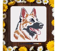 MAYJOYDIY Stencil riutilizzabili con viso di cane pastore tedesco, stencil per dipingere cani di grandi dimensioni, 30 x 30 cm, modello per disegno di animali domestici, amici, animali, con pennello