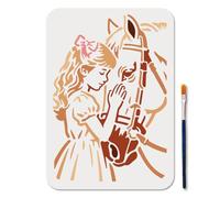 MAYJOYDIY Studente E Cavallo Stencil Riutilizzabile Persone Animali Colorare Pagina 29.7×21cm Cavallo Fata Modello Da Disegno Con Pennello Per Muro Mobili Carta Tela Scrapbooking Decorazione