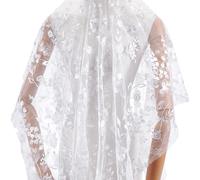 MAYJOYDIY Tessuto in pizzo bianco con fiori e foglie ricamate in pizzo, larghezza 0,9 m, larghezza 150 cm, accessori eleganti per matrimoni, abiti da sposa fai da te, mezza gonna e tende