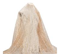 MAYJOYDIY Tessuto in tulle dorato ondulato con paillettes, larghezza 150 cm, pizzo dorato ricamato con glitter, per matrimoni, balli e feste, 2 m