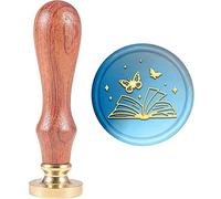 MAYJOYDIY Timbro di sigillo di cera timbri di cera per sigillatura per libro, motivo stella farfalla, 30 mm, timbro di sigillatura a testa in ottone rimovibile vintage, ideale per inviti per feste di