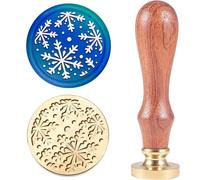 MAYJOYDIY Timbro per ceralacca a forma di fiocco di neve, 25 mm, testa in ottone con manico in legno, per decorazioni natalizie, cartoline, inviti, confezioni regalo