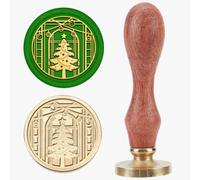 MAYJOYDIY Timbro per ceralacca con albero di Natale, 25 mm, per finestra, scatola regalo, testa in ottone, manico in legno, rimovibile, ideale per matrimoni, feste, inviti, biglietti, buste, lettere