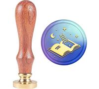 MAYJOYDIY Timbro per ceralacca da 25 mm, per libri, scale, quaderno, ceralacca, motivo luna sognante, stella, rimovibile, retrò, testa in ottone, scuola, biblioteca, studio, lettera, sigillatura,