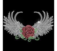 MAYJOYDIY Toppa termoadesiva a forma di ali di rose termoadesive con ali ad angolo e ali luccicanti, 28 x 17 cm, decorazione floreale per tessuti, vestiti, camicie, accessori decorativi