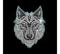 MAYJOYDIY Toppa termoadesiva a forma di testa di lupo con strass a forma di lupo, con strass a forma di animale selvatico, per riparazione vestiti, borse, jeans