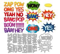 MAYJOYDIY Wow Hey OMG Fustelle in metallo a forma di interiezione, stencil che esplodono bolle di chiacchierata, fustelle per goffratura fai da te, carta, biglietti, album di ritagli, decorazioni