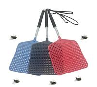 Maykafay Paletta Mosche, 3 pezzi Paletta Scacciamosche Estensibile, Asta in Acciaio Inox, Allungabile Fino a 74 cm, Nero, Blu, Rosso